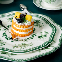 Service de vaisselle en porcelaine fine verte P&T, motif floral, assiettes, bols, tasses, vente en gros, hôtel, restaurant, restauration