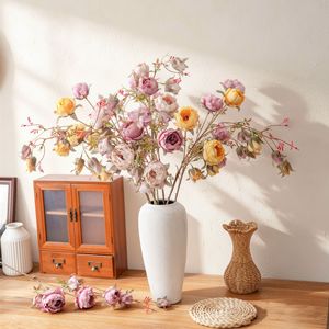 Fleur de pivoine artificielle CallaFloral à 8 têtes, rose jaune, rose rouge, rose clair, beige, polyester, décoration intérieure - Product Image 1