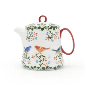 Toptan özel tasarım 1000cc yaratıcı renk kuş koleksiyonu dekor CeramicTeapot kumtaşın su ısıtıcısı