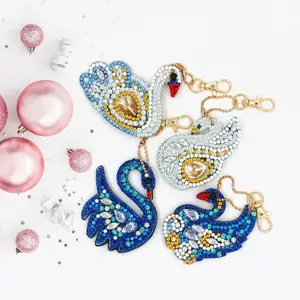 Custom Acrylic Swan Keychains DIY Diamond Painting Key Rings for Decoration