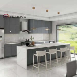 Ensemble <span class=keywords><strong>de</strong></span> <span class=keywords><strong>cuisine</strong></span> modulaire moderne couleur foncée à prix abordable, finition stratifiée, plan <span class=keywords><strong>de</strong></span> travail en marbre, charnières, robinet, évier 5+ - Product Image 5