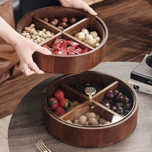 Caja de frutas secas de doble capa estilo chino con tapa, plato redondo para almacenar dulces, para la sala de estar del hogar, exhibición de bodas - Product Image 1