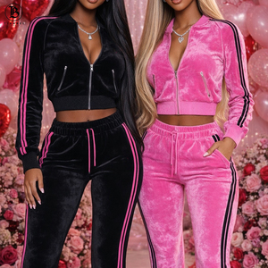 Ensemble deux pièces Y2K de haute qualité pour <span class=keywords><strong>femme</strong></span> 2026 – Survêtement en <span class=keywords><strong>velours</strong></span> à rayures personnalisées avec veste zippée et <span class=keywords><strong>pantalon</strong></span> de jogging - Product Image 2