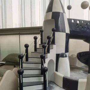 Tobogán de cohete para área de juegos interior con escaleras y diseño temático espacial para niños - Product Image 1