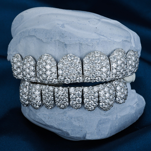 <span class=keywords><strong>Grillz</strong></span> personnalisés pour hommes et femmes, en Moissanite, Diamant de laboratoire, Argent S925, Or massif 10K 18K 14K, motif nid d'abeille, pour dents supérieures et inférieures, 2 4 6 8 10 pièces - Product Image 1