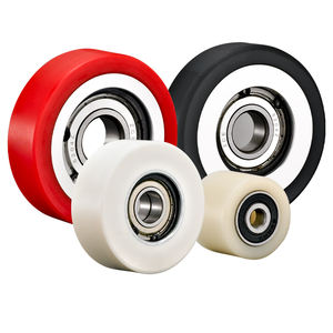 Ruedas de ajuste de cubo personalizadas, ruedas <span class=keywords><strong>AGV</strong></span>, banda de rodadura de goma PU con núcleo de hierro fundido de acero prensado para camiones industriales de transporte sin conductor - Product Image 2