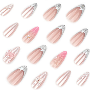 <span class=keywords><strong>Uñas</strong></span> Postizas Cortas con Punta Francesa y Lazo 3D, para Uso Diario o Bodas - Product Image 2