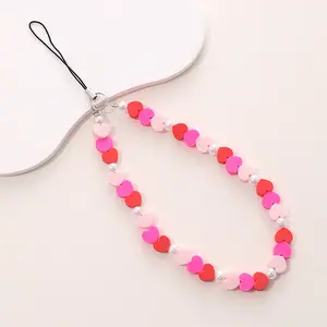 Ins Style Mobile Phone Chain Black Pink Mobile Phone Charms Colorful Acrylic Beaded Cell Phone Strap