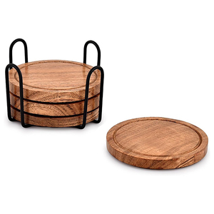 WDF Salvamanteles De Madera Porta Vasos Posavasos De Madera Grabable en blanco Acacia Posavasos De Madera Juegos con soporte - Product Image 3
