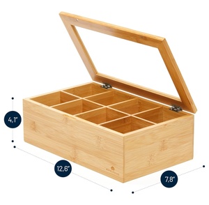 Eco-Friendly Multi-Funcional Retângulo Moderno Chá Caixa De Armazenamento 8 Compartimentos Bambu Organizador Limpar Acrílico Top Window <span class=keywords><strong>Bag</strong></span> - Product Image 6