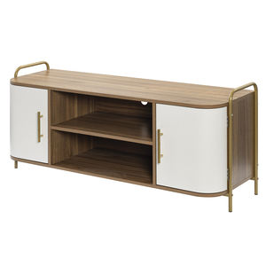 Meuble <span class=keywords><strong>TV</strong></span> au design profilé incurvé, console multimédia moderne à façade arquée avec étagères de rangement pour centre de divertissement de salon - Product Image 1