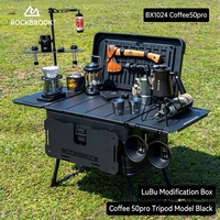 Boîte de table en aluminium C7 noire 50L avec ailes latérales, station de camping multifonctionnelle avec support pliable pour cuisine extérieure