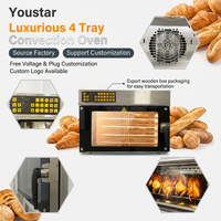 Four à air chaud électrique commercial et industriel à 4 plateaux en acier inoxydable, utilisé pour la cuisson à la vapeur par convection dans les boulangeries