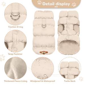 PU su geçirmez rüzgar kış sıcak yumuşak polar köpek ceket pamuk yastıklı köpek Puffer yelek ceket küçük yavru köpekler için kedi - Product Image 2