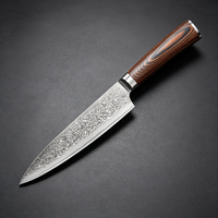 Couteau de Chef KING POWER en Acier Damas 67 Couches, Ensemble 1 Pièce avec Manche en Bois Pakka, Lame Combinée Ambidextre Tranchante