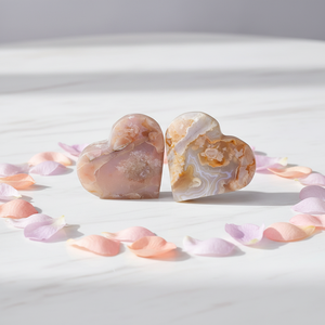 Vente en gros de pierres de cristal énergétiques de guérison, Agate Fleur de Cerisier, Cœur perforé, Artisanat en cristal poli - Product Image 1