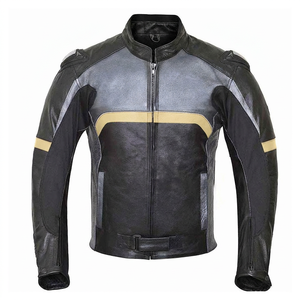 Blouson de moto en cuir véritable pour homme, patchwork, col montant, fermeture éclair, coupe-vent, respirant, coupe ajustée, personnalisable - Product Image 4