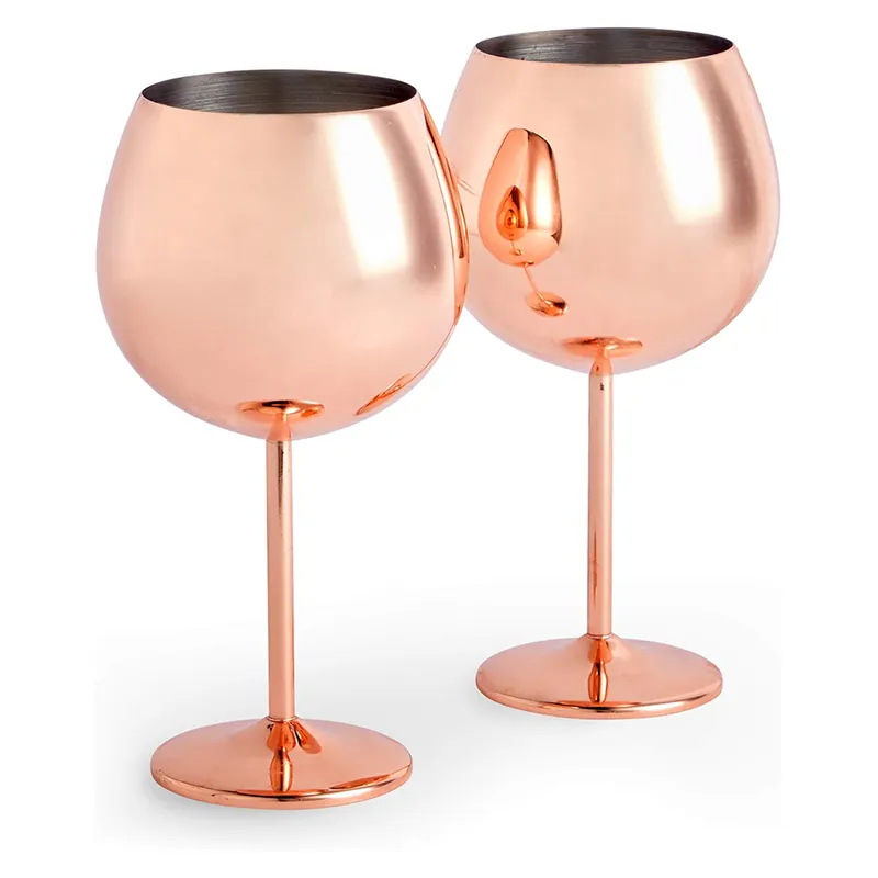 Rose Gold Luxury Champagne Glasses Stainless Steel Large Capacity Drum Shaped Drop Resistant Goblet Red Wine Glass