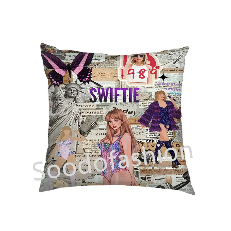 Zhongzhiカスタムファッション有名人TaylorSwiftデザイン枕ケース昇華デジタルプリント家の装飾ソファクッションカバー