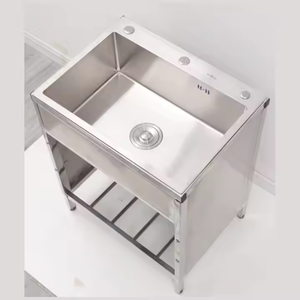 Lavello <span class=keywords><strong>cucina</strong></span> con rubinetto circolare acqua calda e fredda tubo di ingresso vasca lavanderia in acciaio inossidabile con mensola - Product Image 2