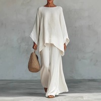 Ensemble Femme Blanc Oversize Top Manches Chauve Souris Avec Pantalon Large Minimaliste Resort Vacances Fournisseur OEM