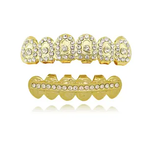 Terlaris 18K berlian bertatahkan emas hip-hop kawat gigi vampir gigi harimau logam gigi tiruan Halloween