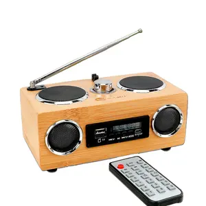 Multifunction Natural Bamboo Portable Speaker Eco-Friendly Wireless Bluetooth Speakers with FM Radio TF Card USB Cable BT