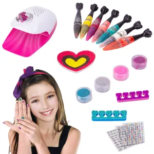 China Lieferanten Little Girls Beauty Play Make-up Set Spielzeug Bunte Nail Art Pen Kits mit Trockner ungiftigen Nagellack für Kinder