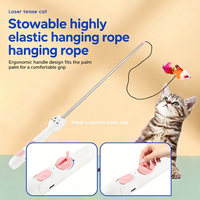 Varita Multifuncional Retráctil para Gatos con Puntero Láser 3 en 1, Cuerda Elástica Colgante con Campana y Juguete de Plumas