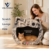Mobilier d'intérieur pour chat : Maison-griffoir en carton en forme de tête de chat, co-marquée Thé Culture, pour chatons, vente en gros