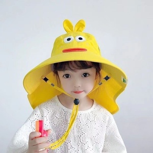 Sombrero de cubo de verano con protección UV para niños, bordado en camuflaje 3D, capa de felpa de ala ancha de dinosaurio para niños y niñas, cuello ajustado para bebés - Product Image 3