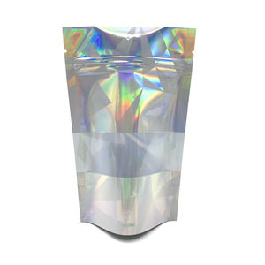 Smell Proof Small Stand up Ziplock Holographic Nail File Lip Gloss Eyelash Food Storage Packaging Bag With Clear Window - Product Image 1