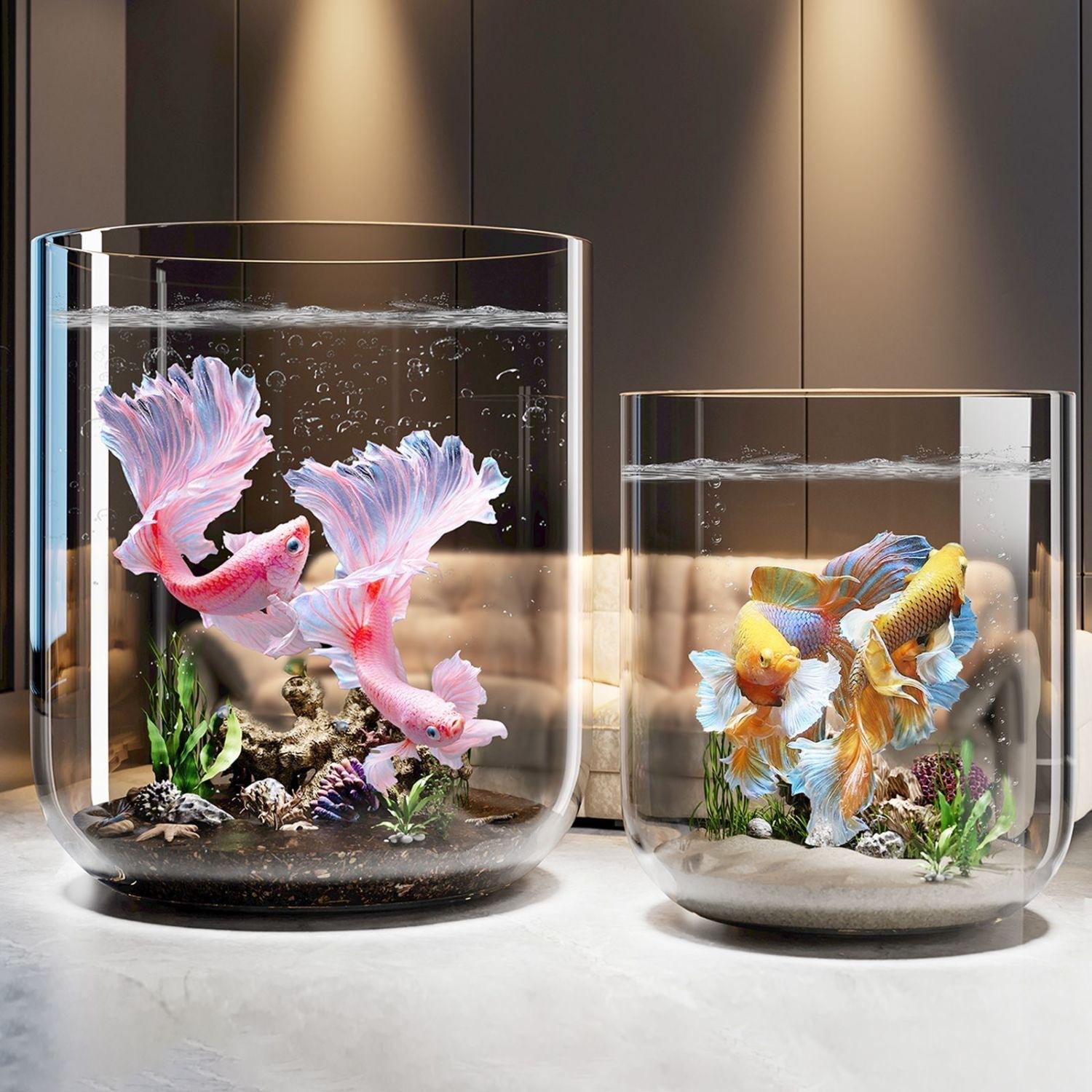 Mini Aquarium Round Fish Tank for Desktop Home