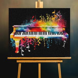 Pintura por Números de Songwoo <span class=keywords><strong>con</strong></span> Fondo Negro, <span class=keywords><strong>Acuarela</strong></span>, Graffiti, Notas Musicales de Piano, Lienzo Único <span class=keywords><strong>con</strong></span> Temática Musical - Product Image 3