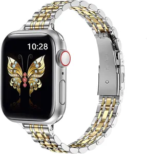 Bracelet de montre mince de luxe pour femmes 7 perles 38mm 44mm bracelets de montre en métal en acier inoxydable pour Apple Watch Ultra 2 9 8