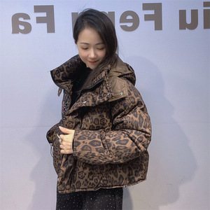 Giacca Trapuntata con Cappuccio Casual Invernale Stile Europeo e Americano, Traspirante, 200g-250g, Stampa Leopardata 0763 - Product Image 3