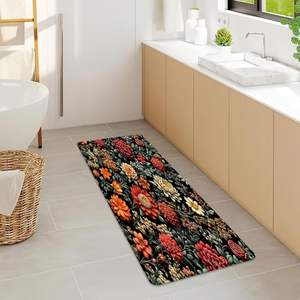 Juego de alfombrillas de baño florales bohemias modernas de mediados de siglo, hojas tropicales botánicas abstractas, decoración del hogar en stock - Product Image 5