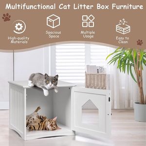 Meuble pour litière de chat - Armoire carrée couverte avec banc, mobilier dissimulé pour chat avec entrée basse - Product Image 6