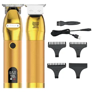 Mejor diseño profesional cuchilla eléctrica cortadora inalámbrica cabeza LCD cuerpo 0 mm oro corte de pelo recortadora para peluquero hombre