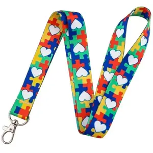 Custom Autisme Bewustzijn Puzzel Lint Lanyard Telefoon Touw Voor Sleutels Id Badge Houder Nek Riem Sleutelhanger Koord Hang Touw Lariat