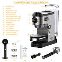 Machine à expresso 20 bars, cafetière 3 en 1, professionnelle, 1450W, automatique, pour cappuccino et latte, avec buse vapeur, pour la maison et le bureau