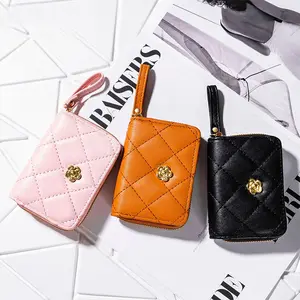 Hot selling Famous Camellia Short Wallets Men PU Leather Money Card Holder Coin Purse Key Chain Phone Bag Women Designer Wallet