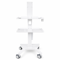 Chariot de scanner intra-oral mobile, poste de travail médical avec support VESA, étagères à deux niveaux et roulettes verrouillables