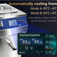 Pasteurisateur 62L avec système de refroidissement, pasteurisation par lots, en acier inoxydable de qualité alimentaire, pasteurisateur commercial pour produits laitiers