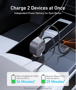 Anker 2738 75W USB C cargador de coche ultracompacto tipo C cargador rápido Cable retráctil Compatible con iPhone 16/15 MacBook Pro/Air - Product Image 4