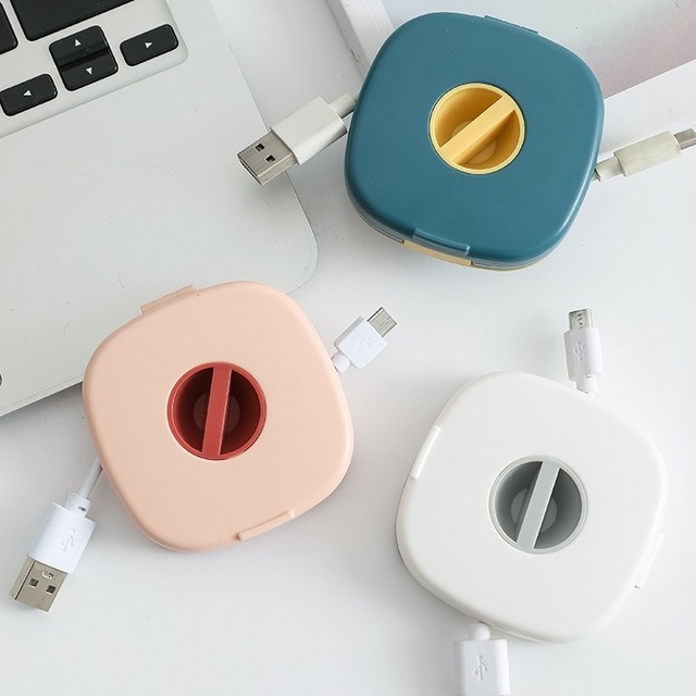 Multi-functional Portable Rotatable Organizer Phone Stand Data Cable Storage Box Charging Cable Winder ABS Plastic Small