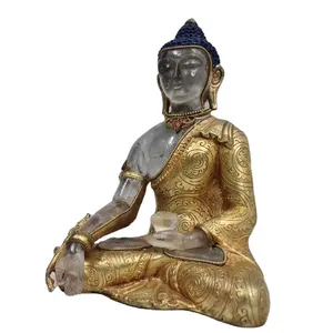 Филигранная Статуэтка с кристаллами ручной работы, статуэтка Будды Амитабха, домашний декор, золотой кварц, религиозный буддизм, металл, индийская скульптура, золотая отделка