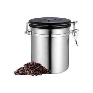 Wholesale Stainless Steel Tea Coffee Sugar <b>Canisters</b> <b>Set</b> Airtight with Valve Presents Acacia Wood Lids Freezer Safe 1L/1.5L/1.8L - Product Image 1