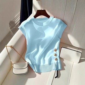 Camiseta de Punto sin Mangas con Cuello Redondo Rosa, Estilo Francés, Ligera y de Lujo, para Mujer, Verano 2026 - Product Image 2