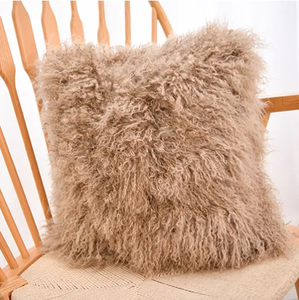 Cuscino Quadrato <span class=keywords><strong>40x40</strong></span> in Pelliccia di Pecora Tibetana Bianca per Neonati, Cuscino Mongolo con Pelliccia Lunga e Riccia - Product Image 2